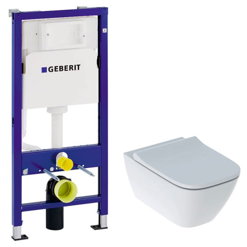 Инсталляция GEBERIT Duofix 458.103.00.1 + Унитаз подвесной Geberit Smyle Square Rimfree 500.683.00.2 + Кнопка смыва Geberit Delta 30, 458.103.00.1+500.683.00.2