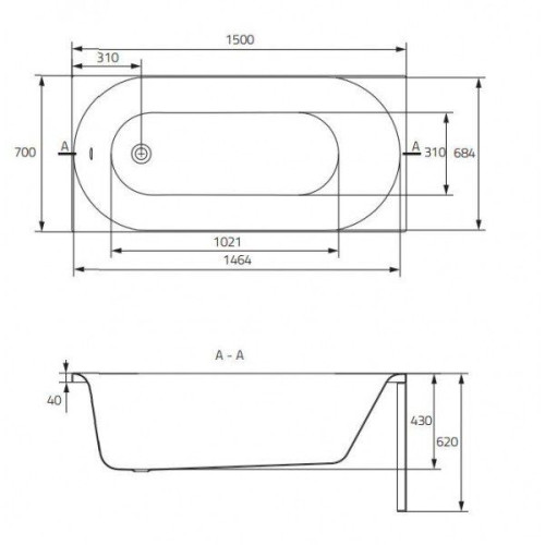 Ванна Cersanit OCTAVIA 150 x 70 прямоугольная + ножки, S301-251