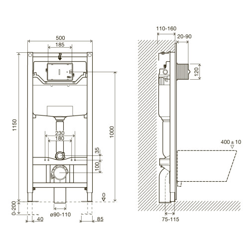 Комплект інсталяція Imprese i8120 + підвісний унітаз Villeroy & Boch Architectura Direct Flush 5684HR01+i8120