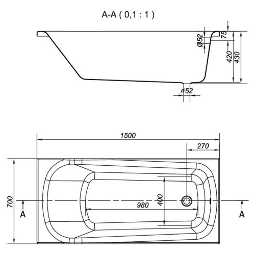Ванна Cersanit NAO 150 x 70 прямоугольная + ножки, S301-242