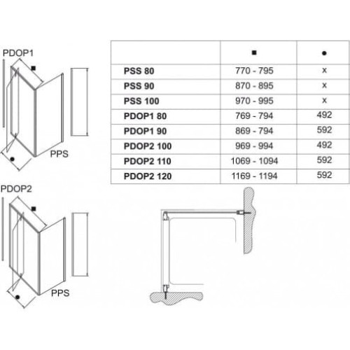 Стенка для душевой кабинки Ravak PIVOT PPS-90 Transparent, белый профиль, стекло, 90G70100Z1