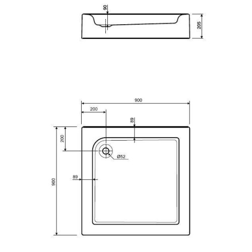 Піддон Kolo STANDARD PLUS 90х90 см, з інтегрованою панеллю, XBK1490000
