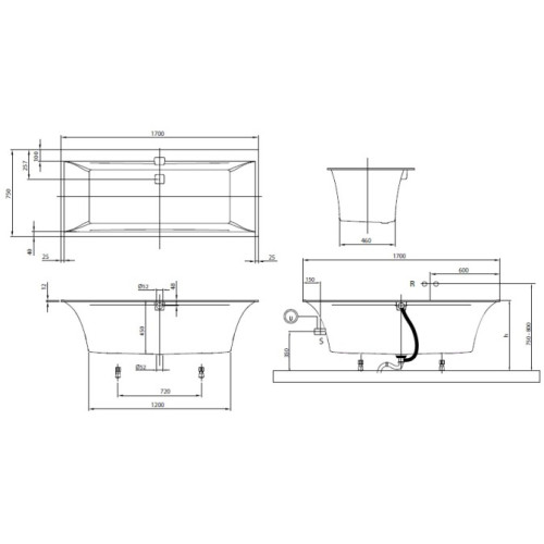 Ванна квариловая VILLEROY&BOCH SQUARO EDGE 12 170x75 см, UBQ170SQE2DV-01 + ножки + сифон