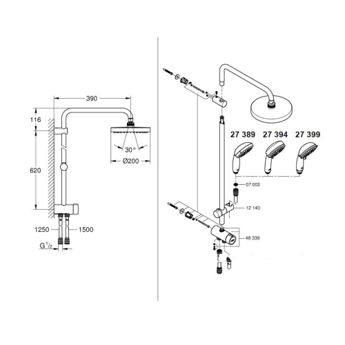 Душевая система с переключателем Grohe New Tempesta System 200 27389001