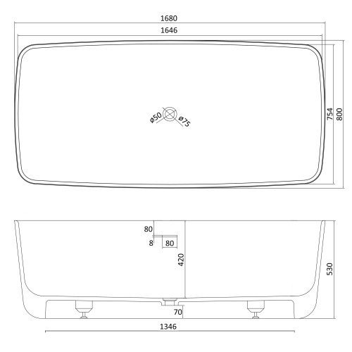 Ванна отдельно стоящая каменная VOLLE SOLID surface 168x80x53 см, 12-40-034