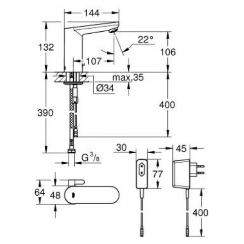Смеситель однорычажный для раковины GROHE Eurosmart Cosmopolitan E, 36325001