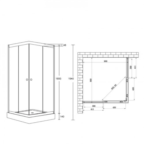 Душова кабіна Lidz Wiezak SC90x90.SAT.LOW.L Linie LWKSC9090SATLOWL