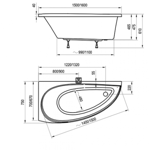 Ванна Ravak AVOCADO 160 X 75 асимметричная правая, CH01000000