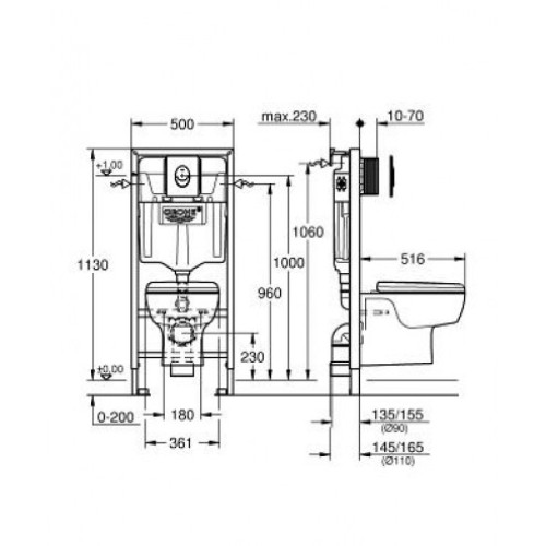 Комплект: инсталляция Grohe Rapid SL + подвесной унитаз Solido Perfect, 39191000