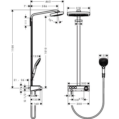 Душова система Hansgrohe Raindance Select E 300 Showerpipe, 27127000