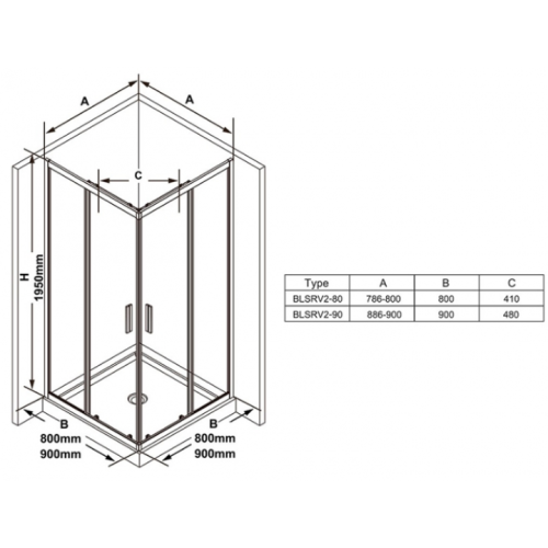 Душовий куточок Ravak BLIX Slim BLSRV2-80, полірів. алюміній + TRANSPARENT X1LM40C00Z1