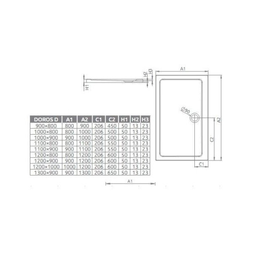 Душовий піддон RADAWAY Doros D, 90x80 см, SDRD9080-01
