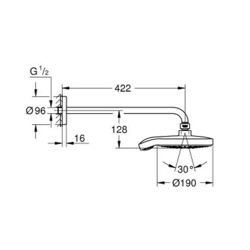 Верхній душ з душовим кронштейном Grohe Power&Soul Cosmopolitan 190 (26172000)