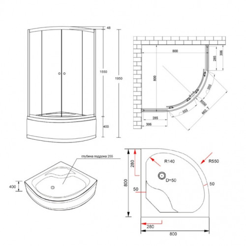 Душевая кабина Lidz Wieza SC80x80.SAT.HIGH.L Linie LWISC8080SATHIGHL