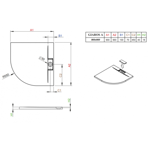 Душовий піддон RADAWAY Giaros A, 90x90 см, MKGA9090-03