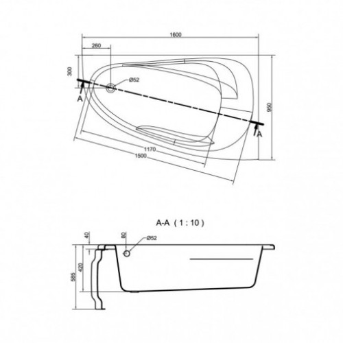 Ванна Cersanit JOANNA NEW 160x95 асимметричная Правая S301-169 + ножки