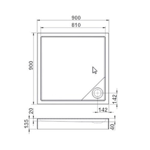 MALAGA Square Compact піддон квадр. 90*90 см з інтегрованою панеллю вис. 13,5 см
