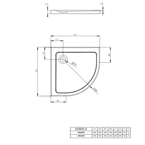 Душовий піддон RADAWAY Doros A, 80x80 см, SDRA8080-01