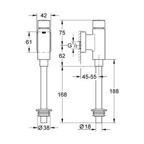 Змивний пристрій для пісуару Grohe RONDO 37342000, хром