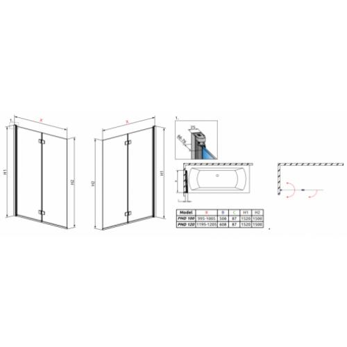 Шторка для ванни RADAWAY Essenza New PND 100, 207210-01L/R