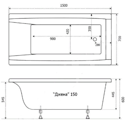 Ванна Triton Джена 150x70 Прямоугольная + ножки