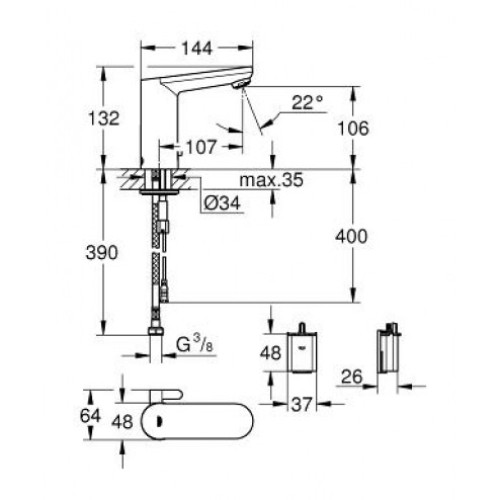 Смеситель сенсорный Grohe 1/2 Eurosmart Cosmopolitan E, (инфракрасный), хром 36327001