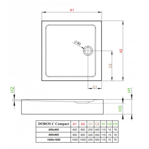 Душовий піддон RADAWAY Doros C Compact, 80x80, SDRC8080-05