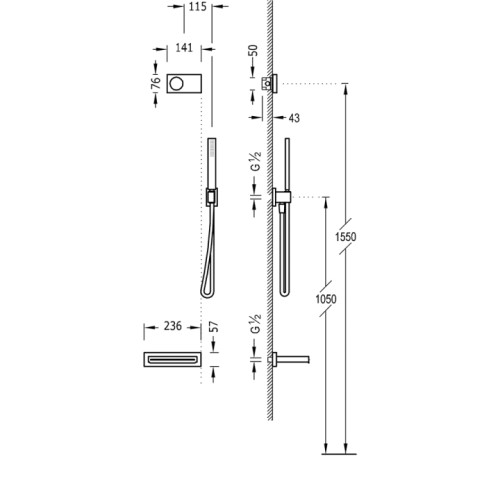 Электронный комплект для ванны с термостатом Tres Shower Technology, 09286553