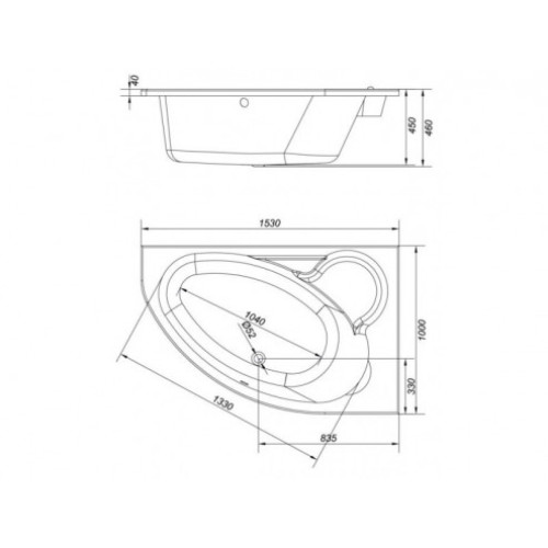 Ванна Cersanit KALIOPE 153 X 100 асимметричная правая с ножками S301-025