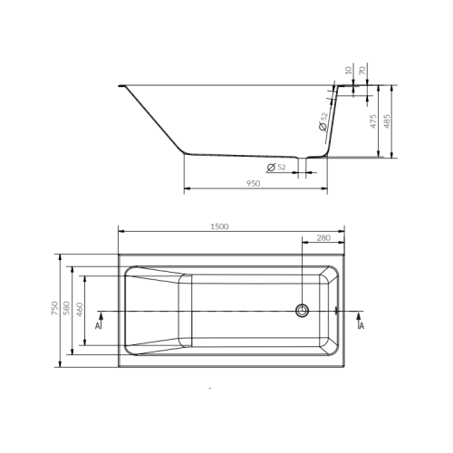 Ванна Cersanit Crea 150x75, акриловая, прямоугольная + ножки, S301-233