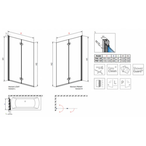 Шторка для ванни RADAWAY Fuenta New PND 100, 208210-01L/R