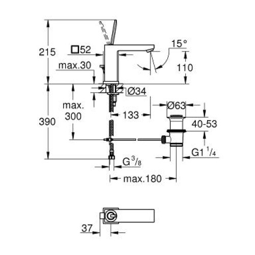 Змішувач одноважільний для раковини Grohe Eurocube Joy M-Size, 23657000