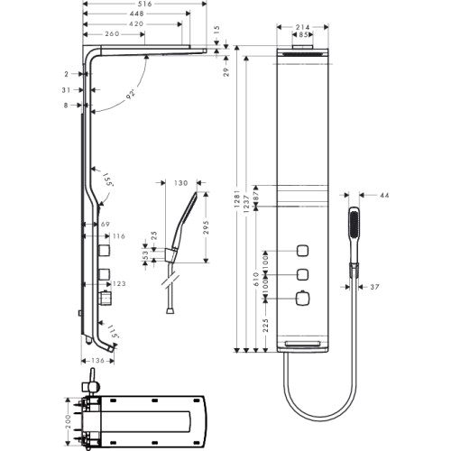 Душевая гидромассажная панель (стойка) HANSGROHE Raindance Lift  27008400