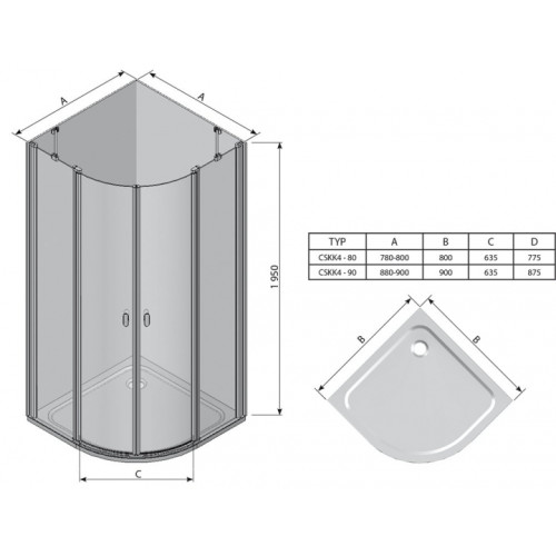 Кутова душова кабіна Ravak CHROME CSKK 4 - 80 Transparent білий профіль безпечне скло 3Q140100Z1