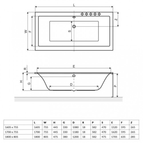 Ванна акриловая Excellent Pryzmat Slim 180 WAEX.PRY18WHS-BN
