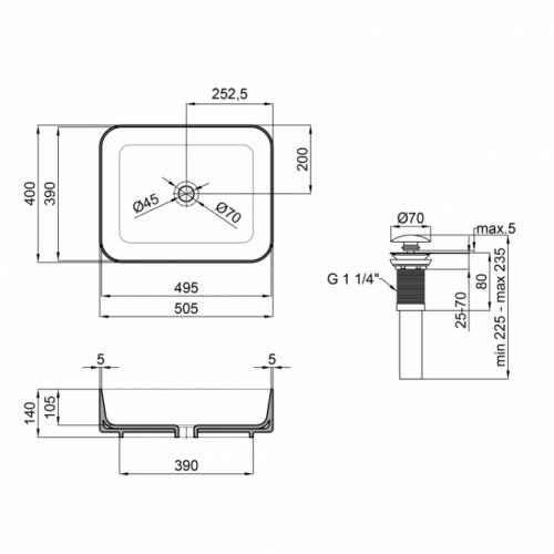 Раковина-чаша Qtap Tern 500x390x140 Matt black з донним клапаном (QT172195MBMB)