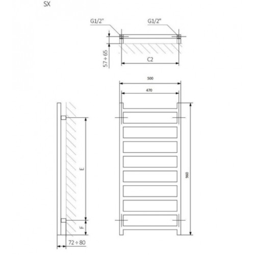 Рушникосушка Terma 960x500 Simple WGSIM096050KRGYSX