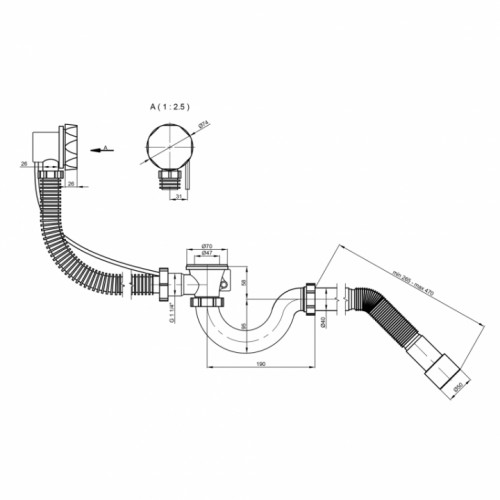 Сифон для ванны Lidz (WHI) 60 03 V001 01 прямоточный (выход 50 мм) LW05