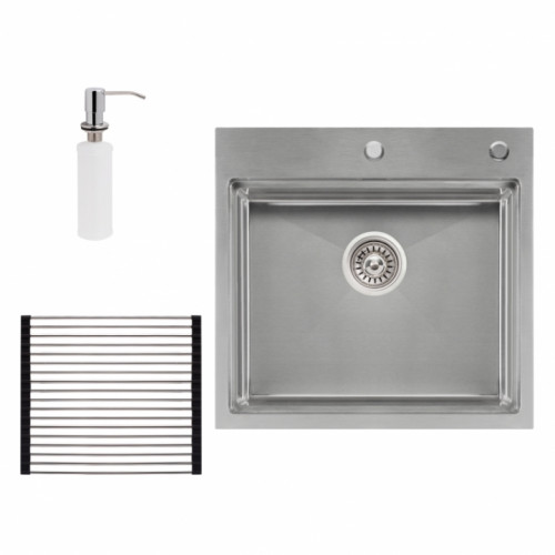 Набір 3 в 1 Qtap кухонна мийка DH5050 3.0/1.2 мм Satin + сушарка + дозатор для миючого засобу (QTDH5050SET3012)