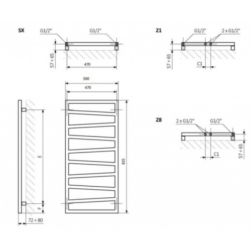 Рушникосушка Terma Zigzag 835х500 WLZIG083050KIHEE1TS1D