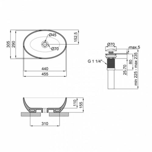 Раковина-чаша Qtap Leo 45x30,5x16 White с донным клапаном QT1111A052W
