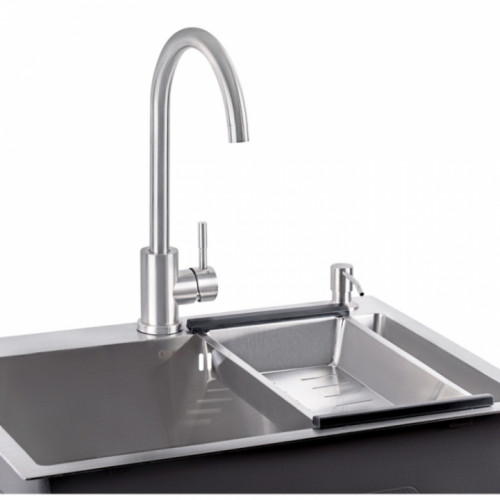 Набір 4 в 1 Qtap кухонна мийка D6045 2.7/1.0 мм Satin + змішувач + сушарка + дозатор для миючого засобу