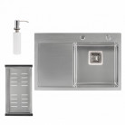 Набор 3 в 1 Qtap кухонная мойка DK6845R 3.0/1.2 мм Satin + сушилка + дозатор для моющего средства