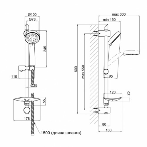 Душевой гарнитур Qtap Sprha bar A101O1ZCG QTSBARA101O1ZCG
