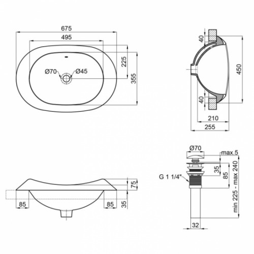 Раковина Qtap Leo 66x42,5x25 White с донным клапаном QT11114032W