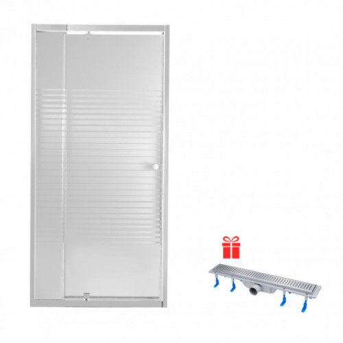 Набор Qtap дверь в нишу Pisces WHI208-9.CP5 79-92х185 см, стекло Pattern 5 мм + трап линейный Qtap Dry FB304-600 с сухим затвором и нержавеющей решеткой 600х73 мм QTDRYFB304600PISW