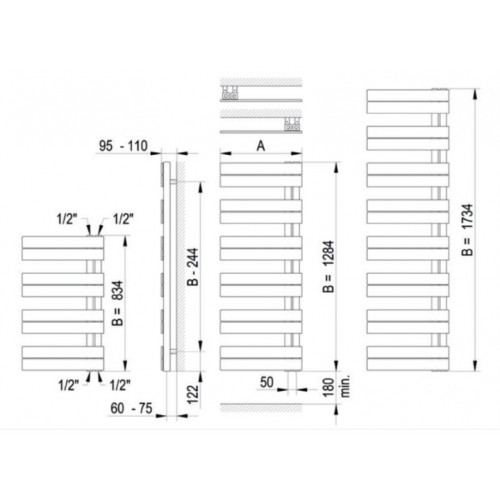 Рушникосушка Betatherm  HZ 500*834 Чорний RAL 9005M електричний 300 ВАТ лівий HZ 50800 9005MVLL