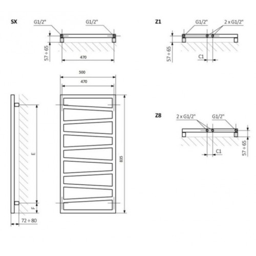Полотенцесушитель Terma Zigzag 835х500 WLZIG083050K9M5E8TS1D