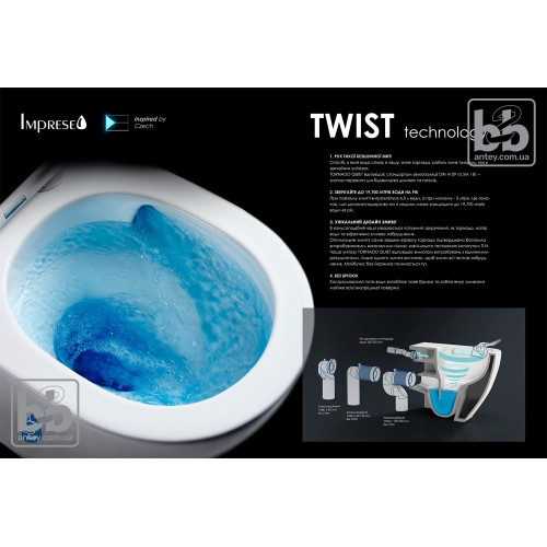 Унитаз подвесной Imprese ROZKOS Twist безободковый с сиденьем Slim Slow closing c06310103