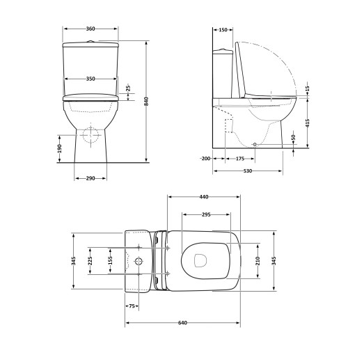 Унітаз компакт Qtap STENAVA безободковий з сидінням Slim soft-close QT27228303W
